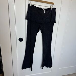 Intimately Free People Washed Black Thermal Fold Over Flare Lounge Pants Large